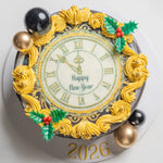 Decorative clock with 'Happy New Year' text and 2026 on a white background