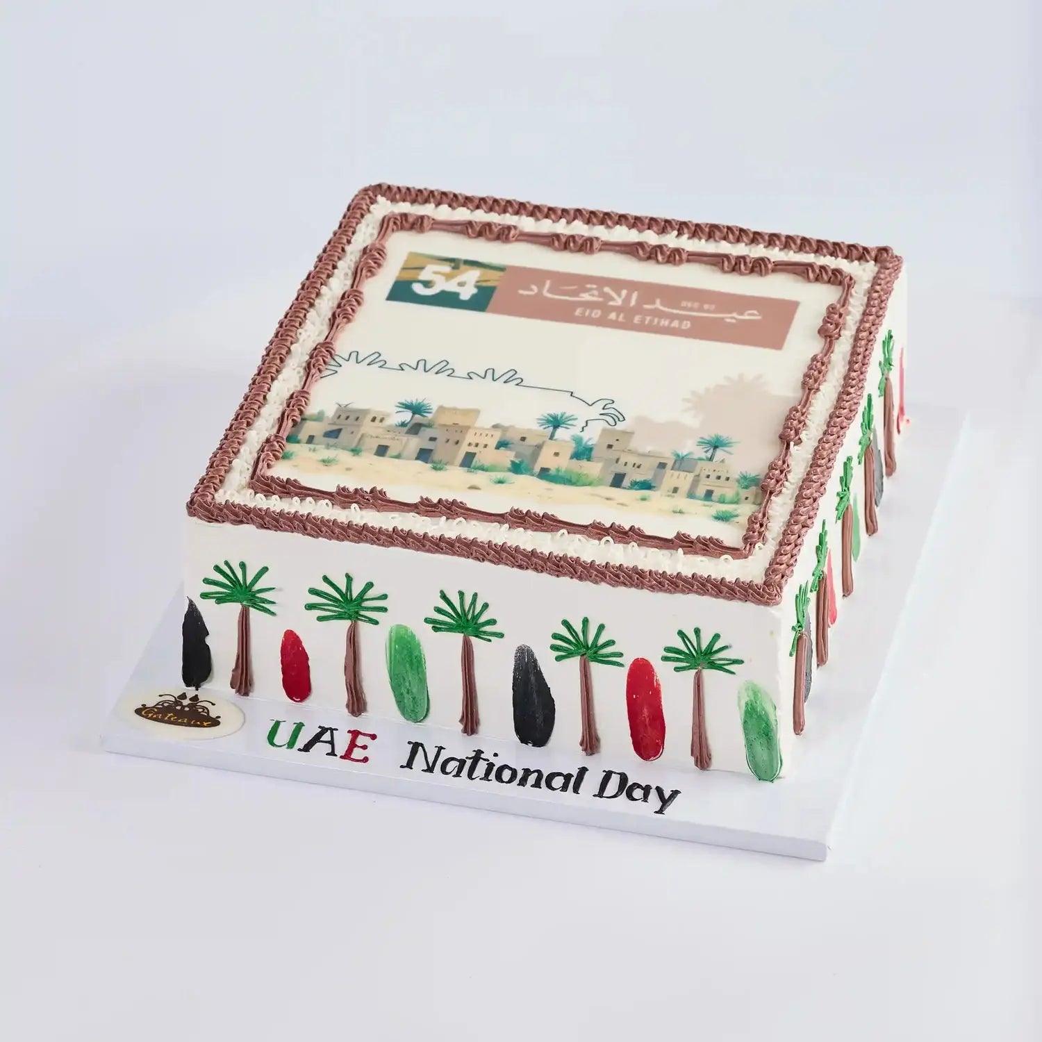 Decorative cake with UAE National Day theme on a white background