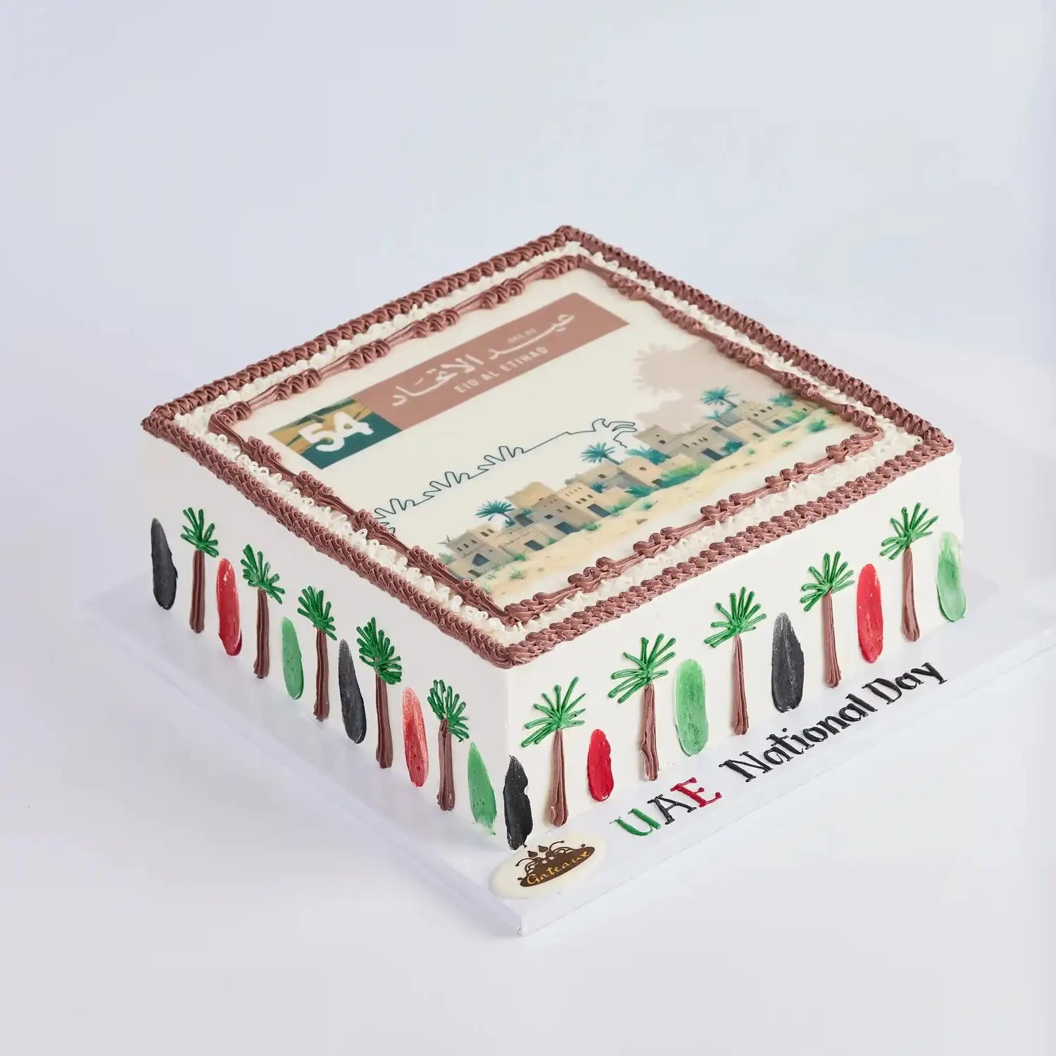 Decorative cake with UAE National Day theme on a white background