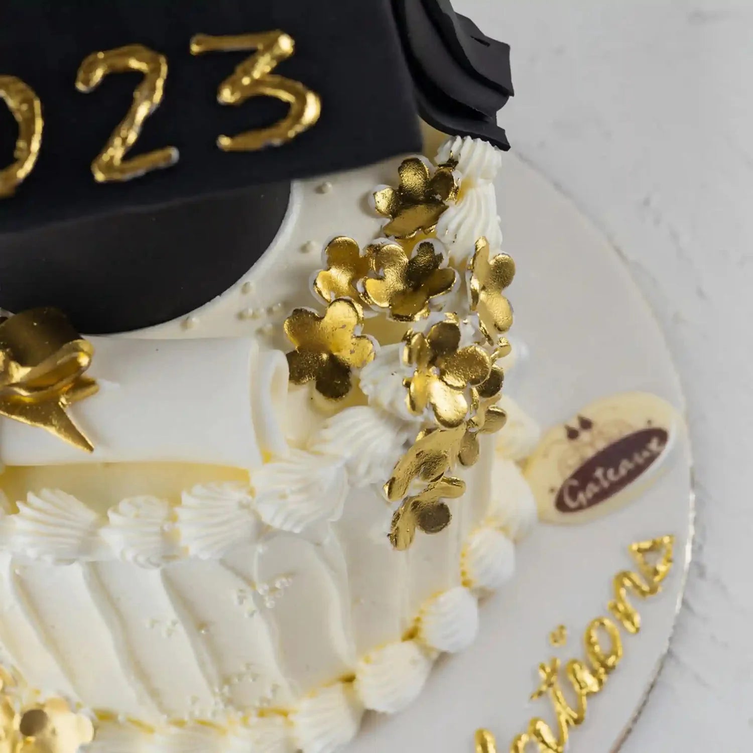Golden Flower Graduation Cake
