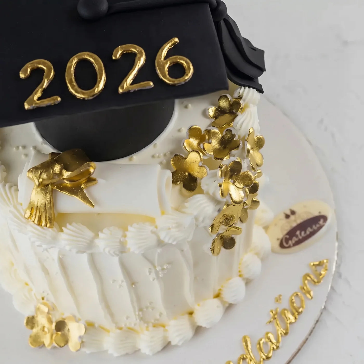 Golden Flower Graduation Cake